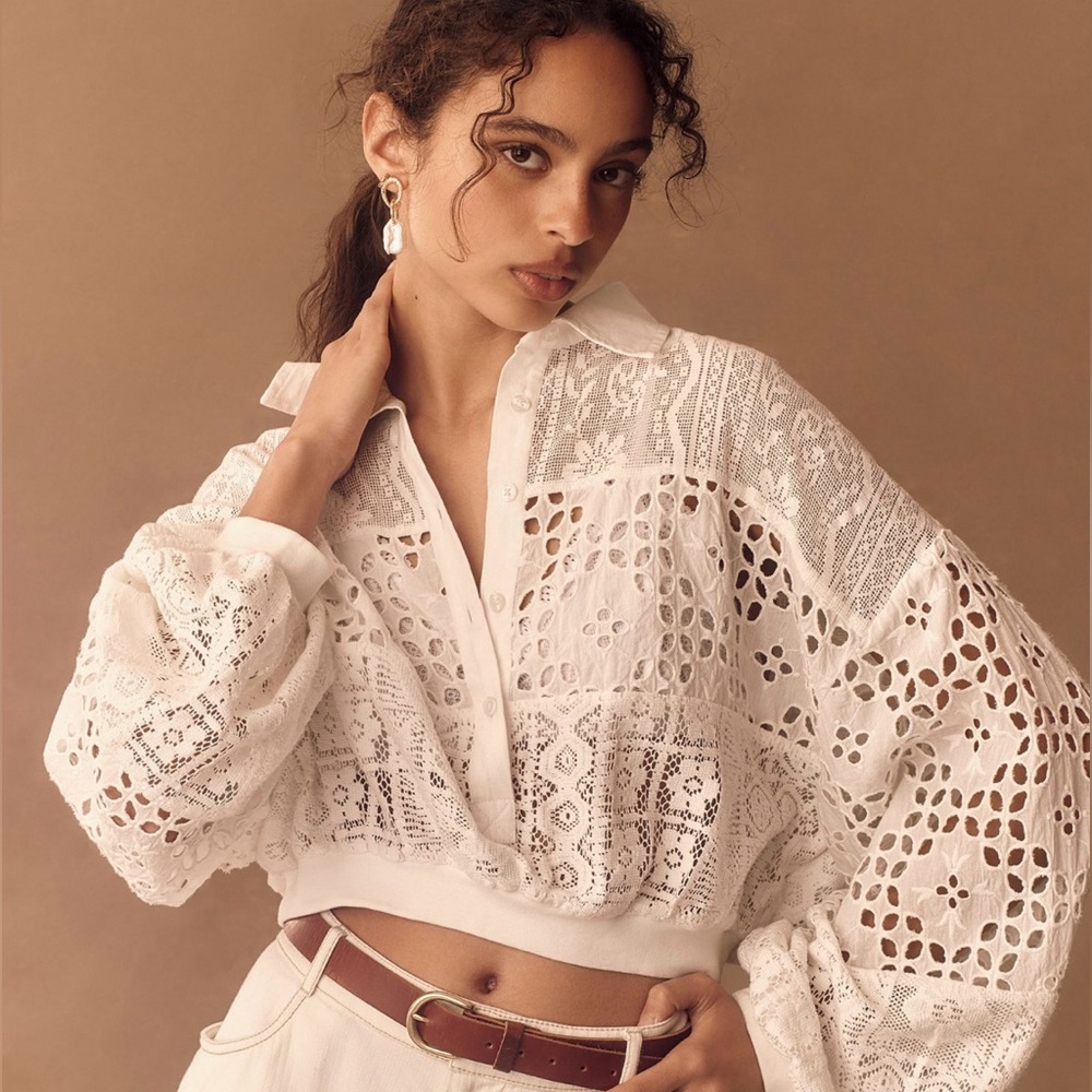 NWT Pilcro Cutwork Bubble Sleeve Shirt - Size L